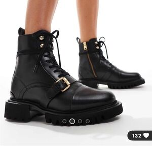 All Saints Donita Black Leather Combat Boots Size 8 US / 38 EU